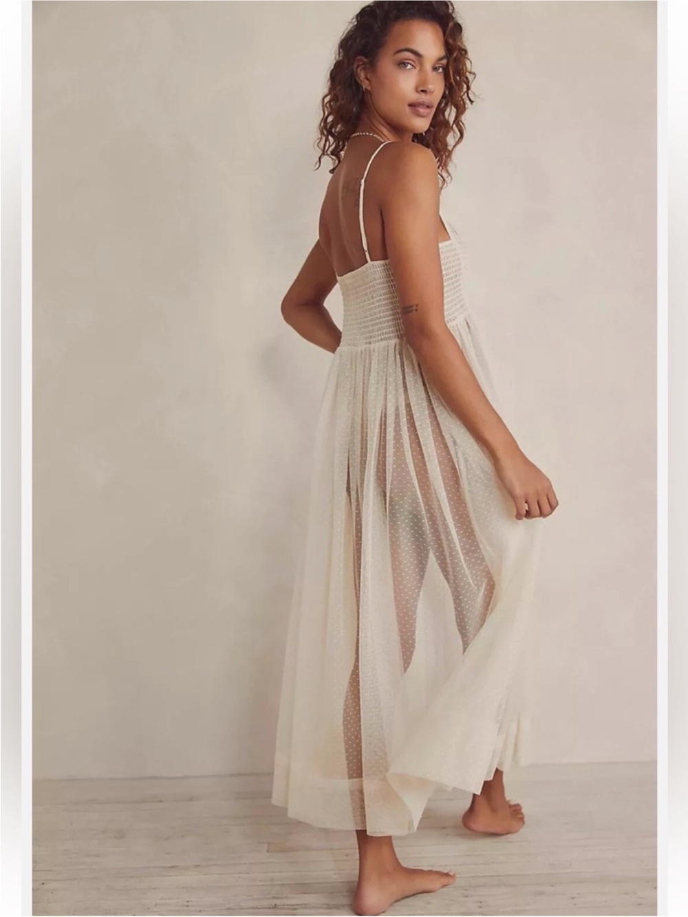 Free people Sheer Dotted Mesh Slip Dress in Cream - Picture 2 of 6
